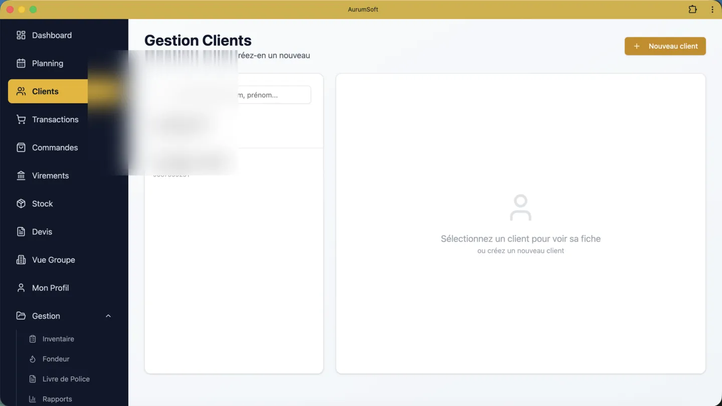 Fiche client complète avec coordonnées, pièce d'identité et historique des transactions